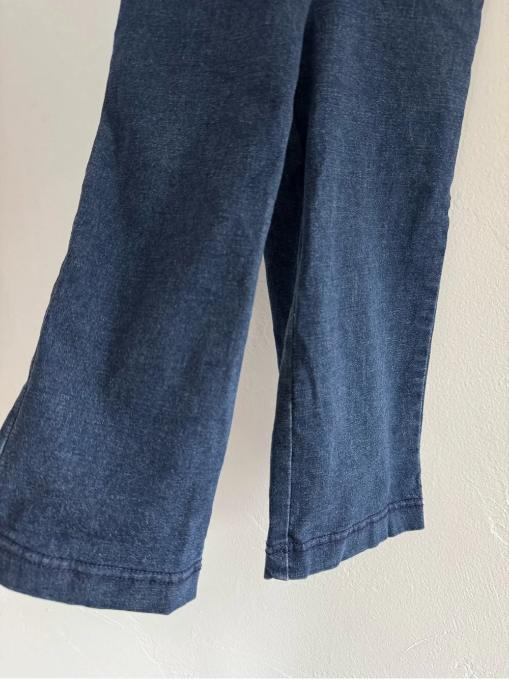 Hanna Andersson Ruffle Jumpsuit In Stretch Denim Blue Cotton